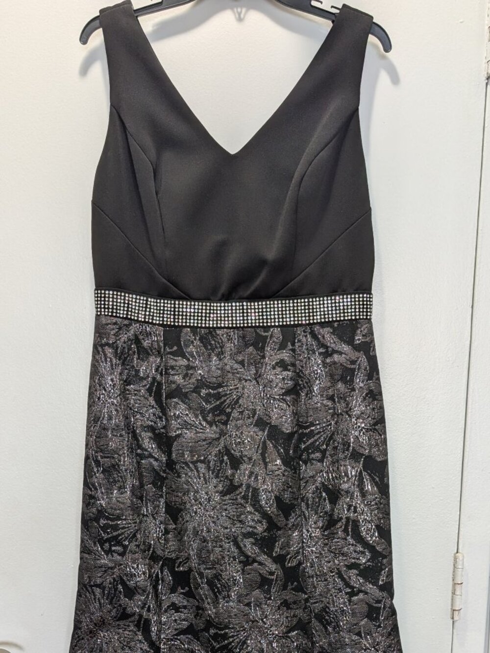 Ignite Evening Black Bodice & Patterned Skirt Maxi Dress By New York